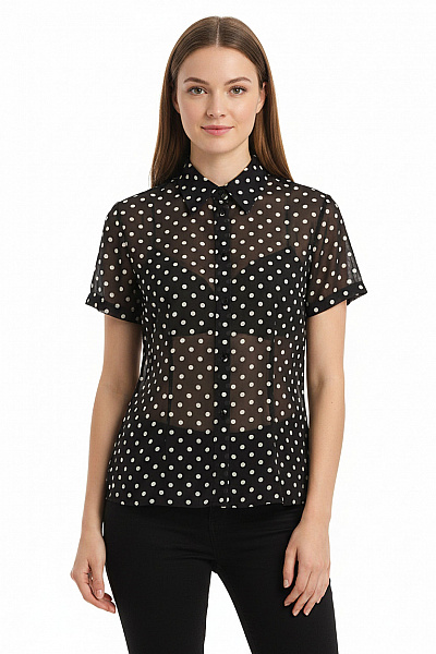 Seidensticker Dámská černobílá Puntíkovaná Košile S Krátkým Rukávem Vel. EU S