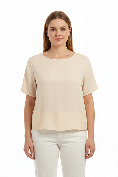 SECOND FEMALE Dámská Halenka Krátký Rukáv Béžová Průsvitná Volná Rayonové Vel. EU L