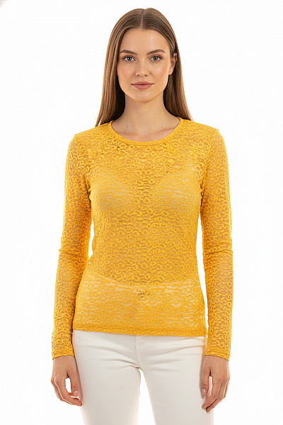 SAMSOE Dámská žlutá Krajková Halenka S Dlouhým Rukávem Velikost EU S