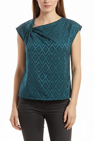 MANGO Dámská Halenka Krátký Rukáv Vzorovaná Zelená Saténová Elegantní Vel. EU S