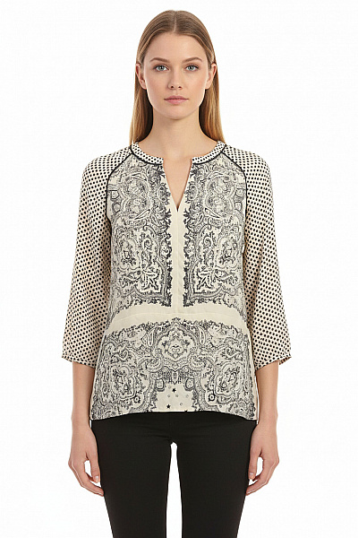 MAISON SCOTCH Dámská Halenka S Dlouhým Rukávem A Potiskem Béžová Vel. EU S