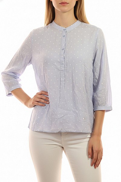 OPUS Dámská Bavlněná Halenka S 3/4 Rukávem A Puntíky Modrá Velikost EU 38