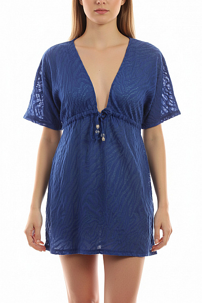 Next Dámské šaty Krátký Rukáv Modré Zvířecí Vzor Ažurové Volnočasové Letní Vel. EU 40