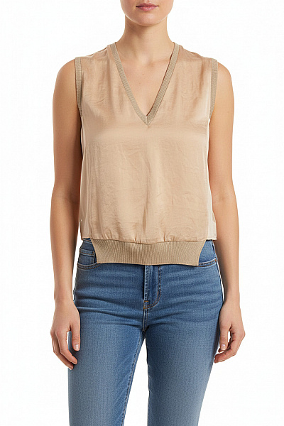 ZARA Dámská Béžová Halenka Bez Rukávů S Výstřihem Do V Crop Vel. EU M