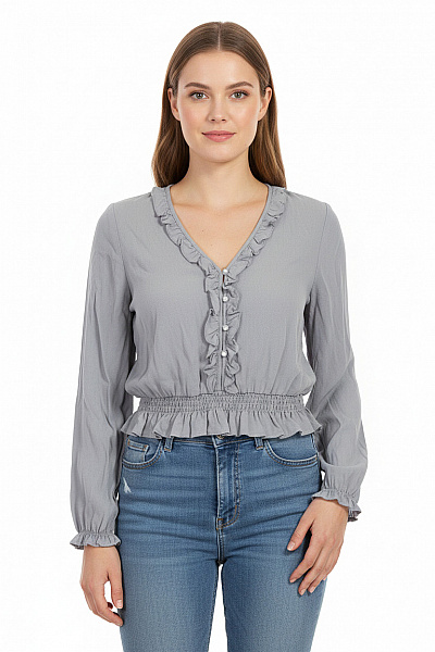 Other Stories Dámská Halenka S Dlouhým Rukávem A Volánky šedá Velikost EU 40