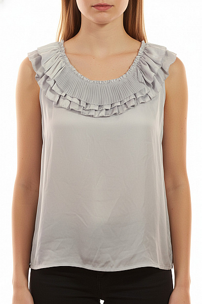 Pepe Jeans Dámská Halenka Bez Rukávů Elegantní šedá Volánky Plisovaná Vel. EU M