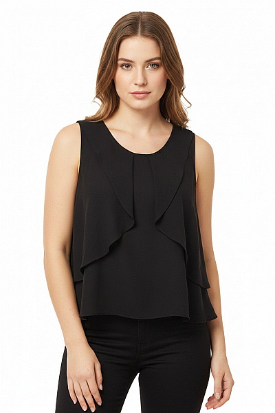 ZARA Dámská černá Halenka Bez Rukávů Volná S Volánky Vel. EU S