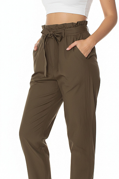 ZARA Dámské Bavlněné Kalhoty S Vysokým Pasem A Páskem Volnočasové Hnědé Vel. L