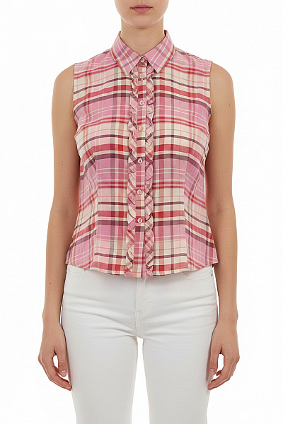 Seidensticker Dámská Kostkovaná Košile S Volánky Růžová Letní Vel. 38