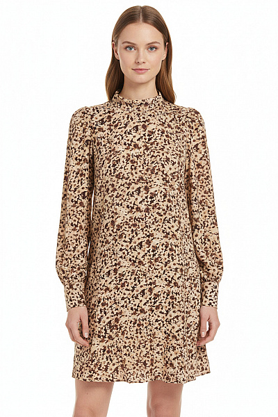 MANGO Dámské šaty S Dlouhým Rukávem Květované Béžové Vel. XS