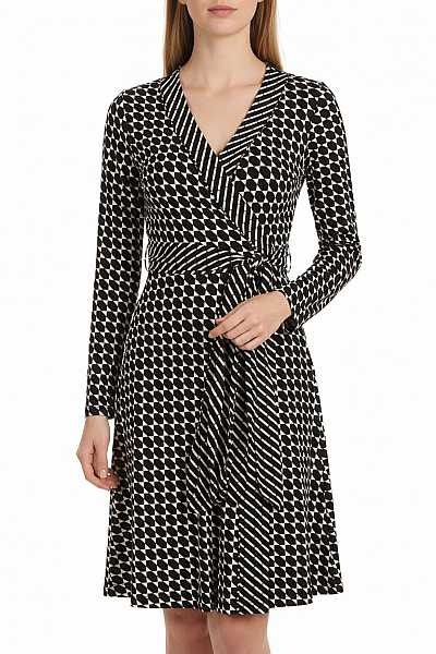 BANANA REPUBLIC Dámské Zavinovací šaty S Dlouhým Rukávem černé S Geometrickým Vzorem Velikost XS