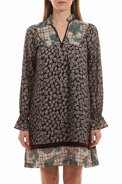 REPLAY Dámské šaty S Dlouhým Rukávem Květované Boho Hedvábné Velikost M