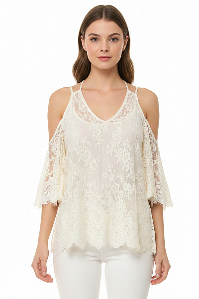Abercrombie&Fitch Dámská Krajková Halenka S Dlouhým Rukávem A Odhalenými Rameny Boho Romantická Bílá Vel. S