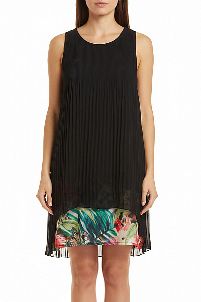 DESIGUAL Černé Plisované šaty Bez Rukávů S Květinovým Potiskem Vel. 36