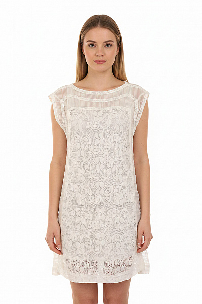 Dámské šaty Bílé Krajkové Letní Boho Volné Tunikové Vel. S