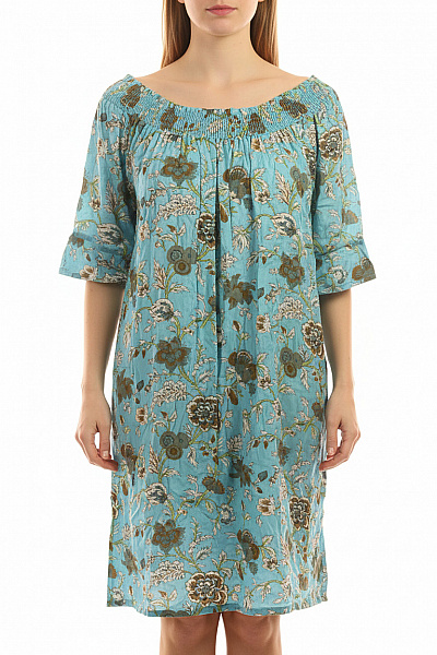 MASAI Modré Květované šaty S Krátkým Rukávem Volnočasové Letní Boho Vel. M