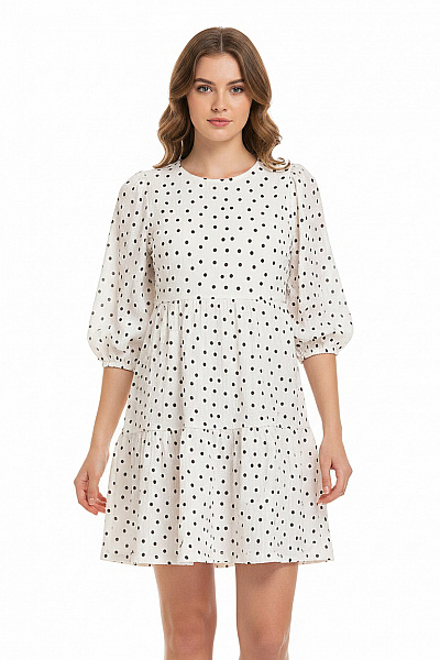 Bershka Dámské šaty S Krátkým Rukávem Puntíkované Volnočasové Letní Vel. S