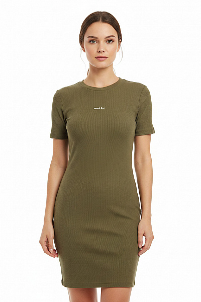 Bershka Dámské Tričkové šaty Khaki Krátký Rukáv Bavlna Vel. M