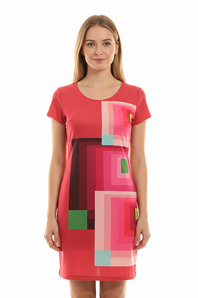 DESIGUAL Dámské šaty Tričkové Růžové S Krátkým Rukávem Geometrické Vel. M