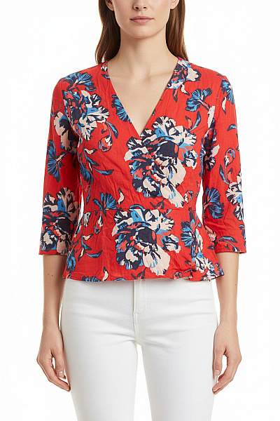 Next Dámské Tričko S Dlouhým Rukávem Zavinovací Květinový Vzor červené Vel. 42