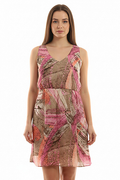 SISLEY šaty Bez Rukávů Růžové Vzorované šifonové Letní Volnočasové Vel. M