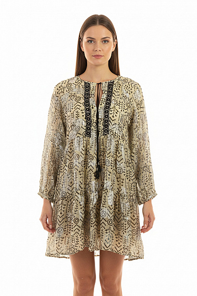 ZARA Dámské šaty S Dlouhým Rukávem Boho Vzorované Letní Velikost S