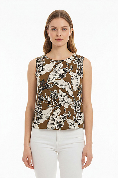 River Island Dámská Halenka Bez Rukávů S Květinovým Potiskem Khaki Vel. 40