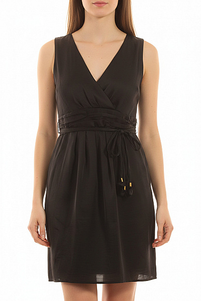 InWear Černé Zavinovací šaty Bez Rukávů S Páskem A Kapsami Velikost 38