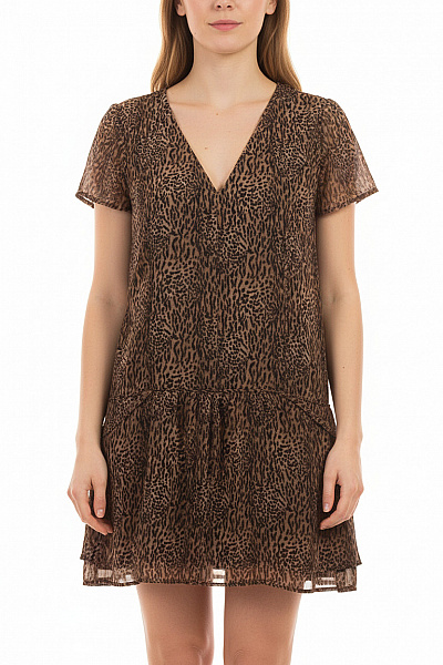 MANGO Dámské šaty Krátký Rukáv Zvířecí Vzor Volnočasové Letní šifonové Velikost M