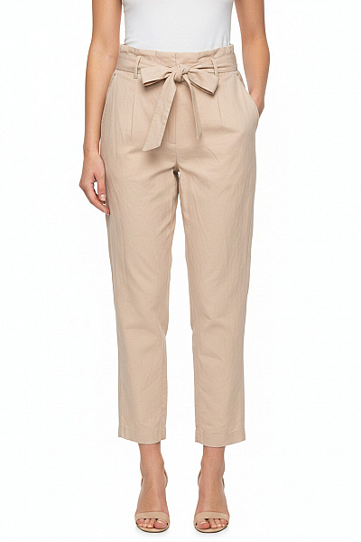 ZARA Dámské Kalhoty S Mašlí Volnočasové Béžové Plátěné S Vysokým Pasem Vel. M