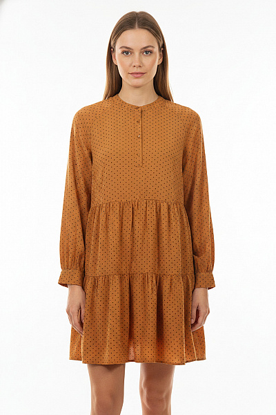 Ichi Dámské šaty S Dlouhým Rukávem Puntíkované Volnočasové Boho Velikost M