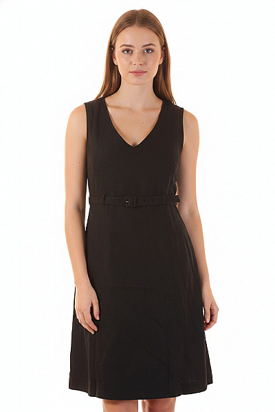 InWear Černé Lněné šaty Bez Rukávů S Páskem Velikost 38