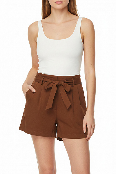 MANGO Dámské Hnědé Kraťasy S Páskem Volnočasové Krátké Velikost S