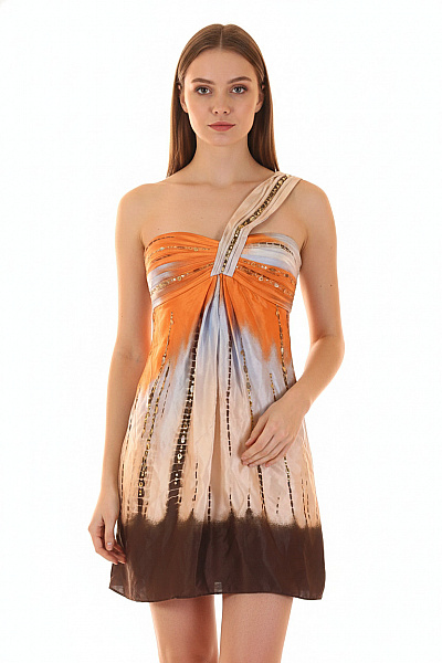 BCBGMAXAZRIA Oranžové šaty Bez Rukávů Asymetrické Třpytivé Boho Letní Velikost XS