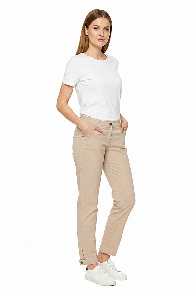 COMMA Dámské Bavlněné Kalhoty Volnočasové Béžové Rovné Vel. 36
