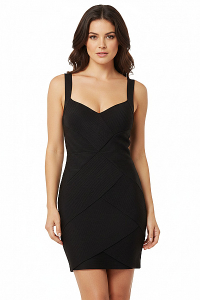 Bershka Černé žebrované šaty Na Ramínka Mini Elegantní Koktejlové Vel. M