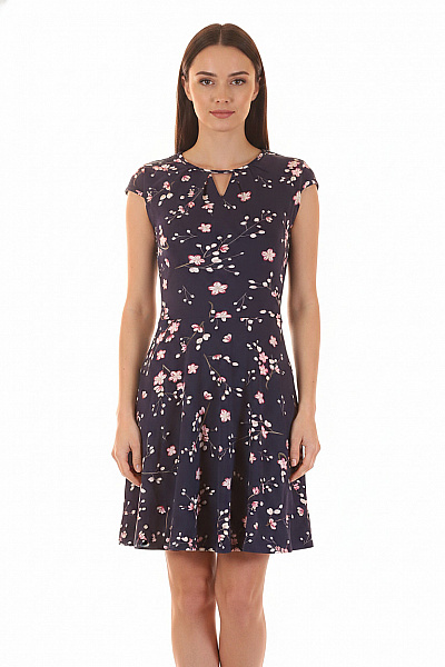 Dorothy Perkins Modré Květované šaty S Krátkým Rukávem A Klíčovou Dírkou Velikost 34