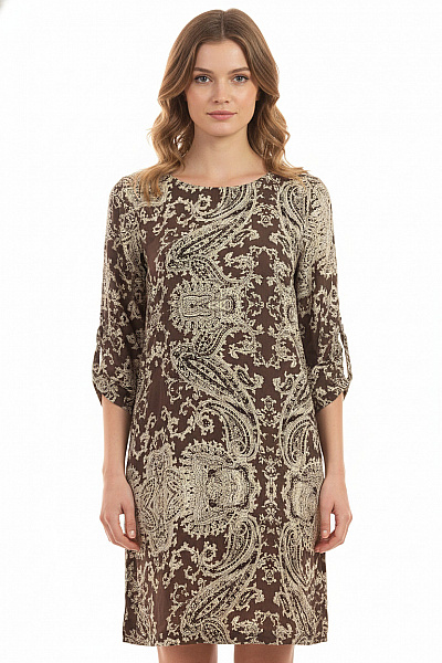 InWear Hnědé šaty S Dlouhým Rukávem A Paisley Vzorem Vel. EU 36