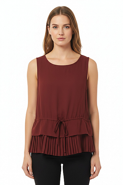 Dámská Halenka Bez Rukávů červená S Mašlí Plisovaná Volná Velikost EU 38