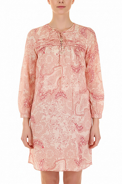 InWear Dámské šaty S Dlouhým Rukávem Růžové Paisley Volnočasové Boho Vel. EU 36