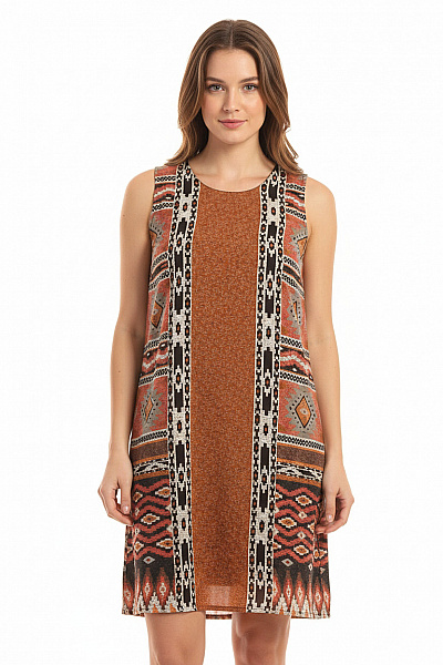 ONLY šaty Bez Rukávů Boho Oranžové S Potiskem Volnočasové Letní žerzejové Vel. 38