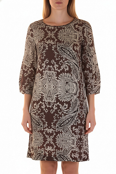 InWear Hnědé šaty S Dlouhým Rukávem A Paisley Vzorem Velikost 34