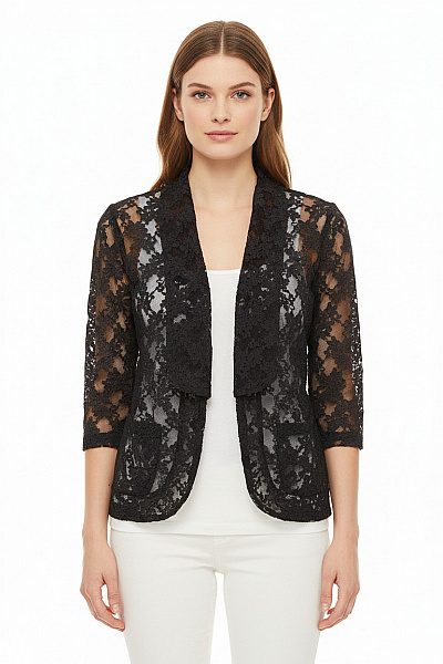 Dámské černé Krajkové Bolerko S Tříčtvrtečním Rukávem Elegantní Vel. M