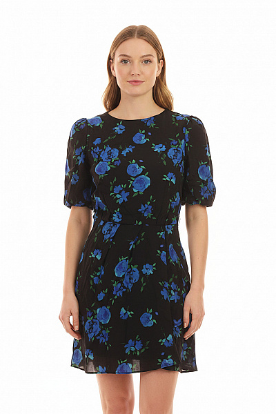 Bershka šaty Krátký Rukáv Květované Modré Vel. M