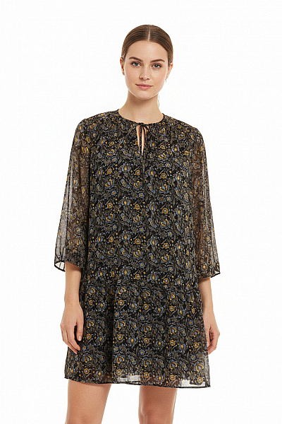 MANGO Dámské šaty Krátký Rukáv Květované Boho Volné Vel. S