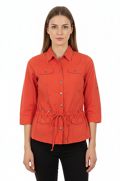LERROS Dámská Oranžová Bavlněná Košilová Bunda S Páskem Vel. 38