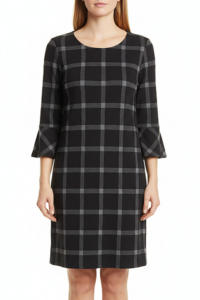 Dámské šaty S Dlouhým Rukávem Kostkované Volnočasové šedé Vel. M