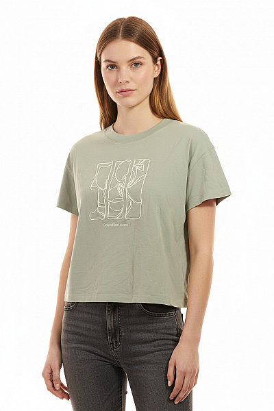 Calvin Klein Dámské Tričko Krátký Rukáv S Potiskem Crop Top Bavlněné Vel. L