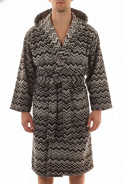 MISSONI Pánský černobílý Pruhovaný Bavlněný župan S Kapucí Velikost M