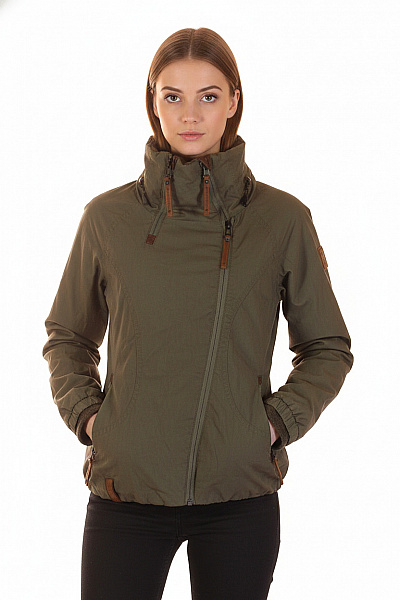 Naketano Dámská Khaki Bunda Podzimní Jarní Lehká Outdoorová Funkční Se Zipem Velikost XS